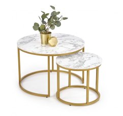 Konferenční stolek PAOLA - sada 2 ks bílý mramor/zlatý