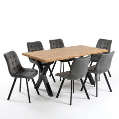 Jedálenský set 6+1 ROBUL 160 prírodný / NIKI sivá