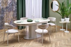 Rozkladací jedálenský stôl FALONE 180(220)x90 svetlý travertín / kašmírová podnož