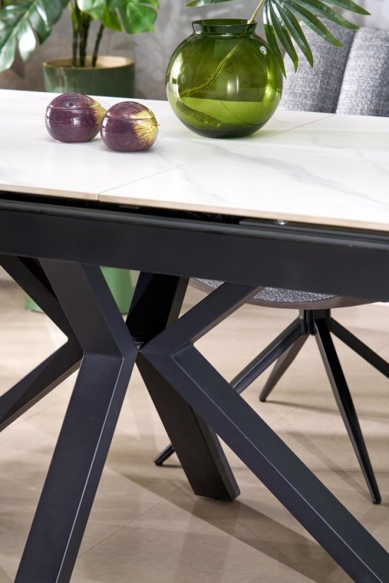 Rozkladací jedálenský stôl PLATAN 140(180)x85 biely mramor/čierny
