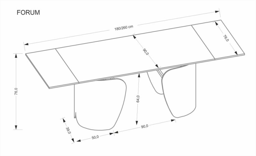 Rozkladací jedálenský stôl FORUM 180(260)x90 čierny mramor/čierny