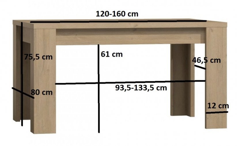 Rozkladací jedálenský stôl INDIANAPOLIS jaseň tmavý 120(160)x80