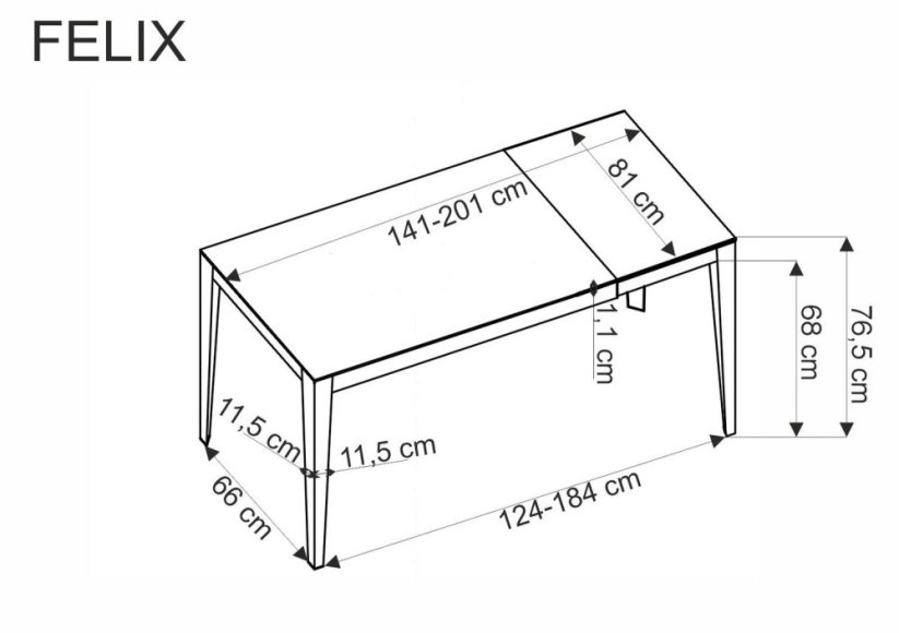 Rozkladací jedálenský stôl FELIX 141(201)x81 biely mramor/čierna