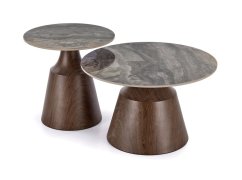 Set konferenčních stolků TOWER hnědý mramor / ořech (2 ks)