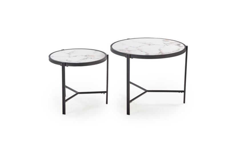 Konferenčný stolík FATIMA - sada 2 ks biely mramor/čierny