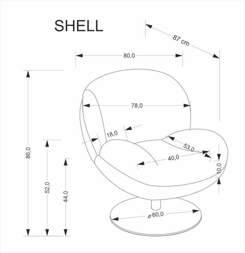 Otočné kreslo SHELL sivé