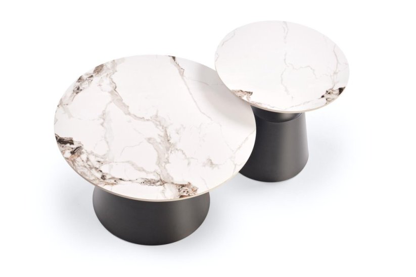 Konferenčný stolík MAGNETA - set 2 ks biely mramor/čierna