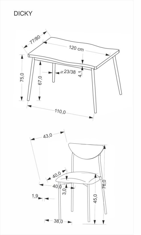 Jedálenská zostava 4+1 DICKY prírodná/čierna/sivá