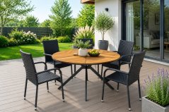 Záhradný set - záhradný stôl TULUM natural + 5 ks ratanová stolička MARGARITA čierna