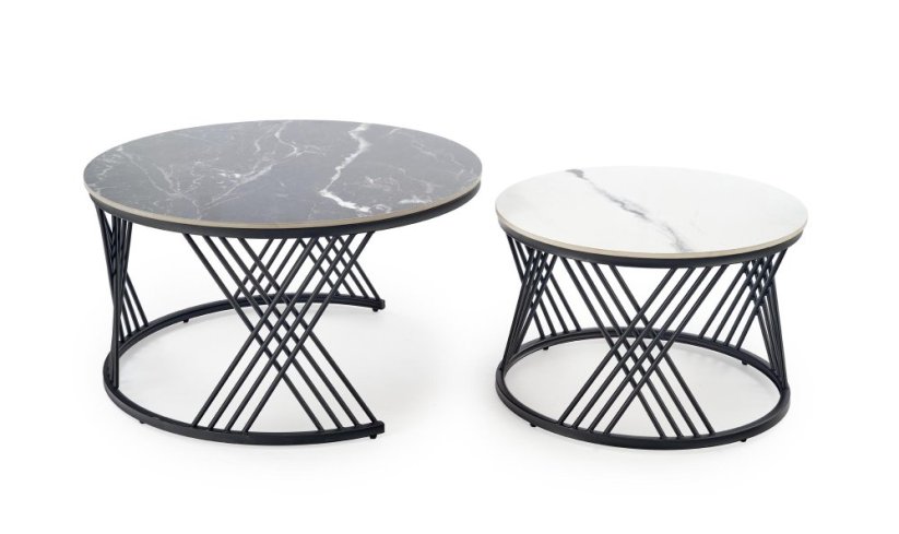 Konferenčný stolík FLAMINGO - sada 2 ks čierny mramor/biely mramor/čierna
