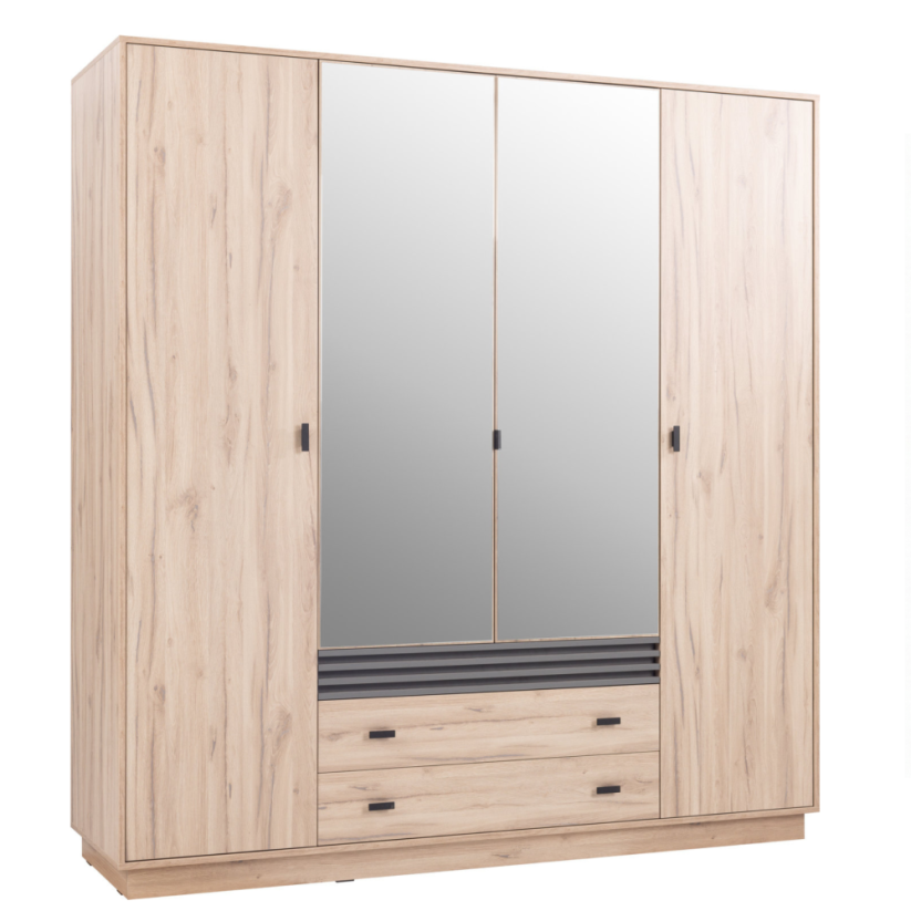 Šatní skříň ALTO 16 4D2S se zrcadlem – dub Estana / antracit