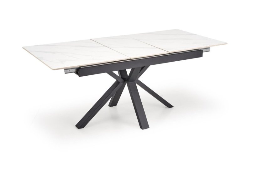 Rozkladací jedálenský stôl PLATAN 140(180)x85 biely mramor/čierny