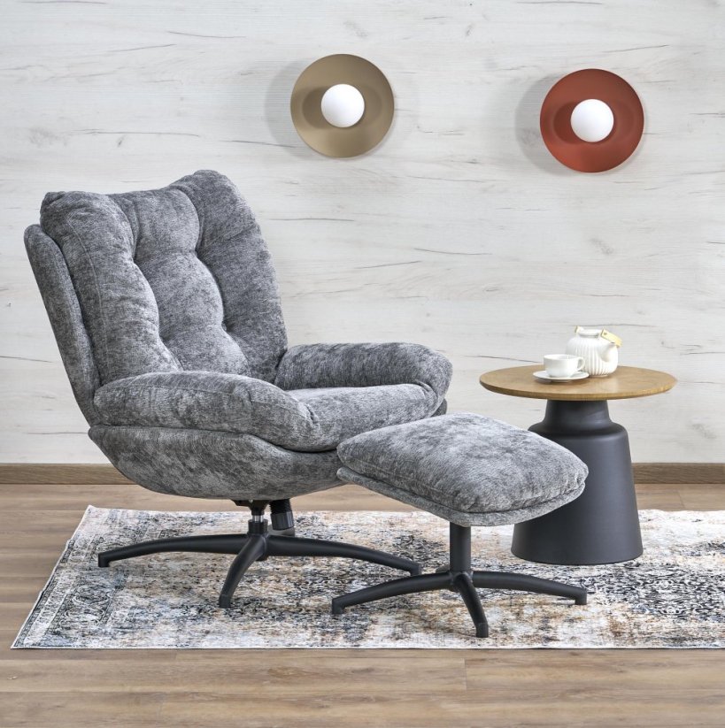 Čalúnené kreslo PESTO s podnožkou sivé