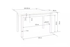 Rozkladací jedálenský stôl TIAGO 2 140(220)x80 biely