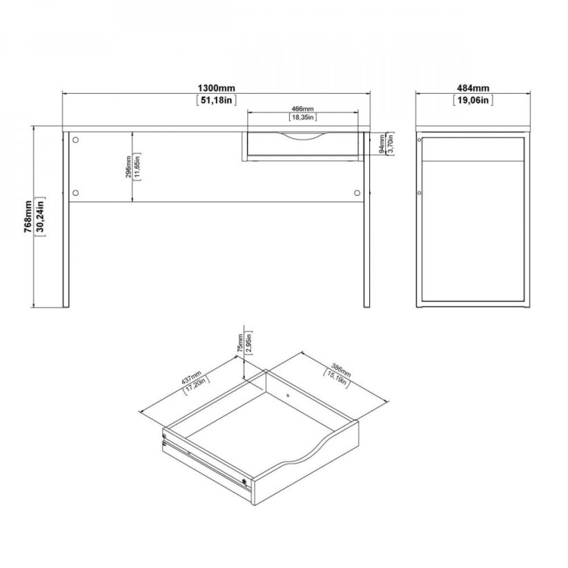 Psací stůl Felix 512 bílý mat/bílá
