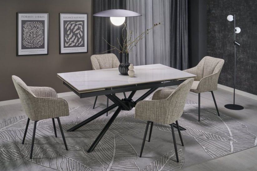 Rozkladací jedálenský stôl VITORINO 160(220)x90 biely mramor/čierna